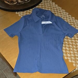 Travis Mathew Women's Blue Button Down Shirt